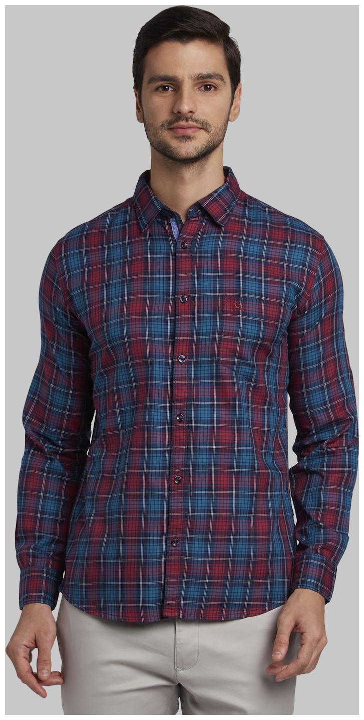 

Parx Men Red Blue Checked Slim Fit Casual Shirt