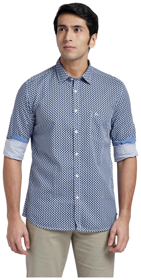 

Parx Men Blue Printed Regular Fit Casual Shirt