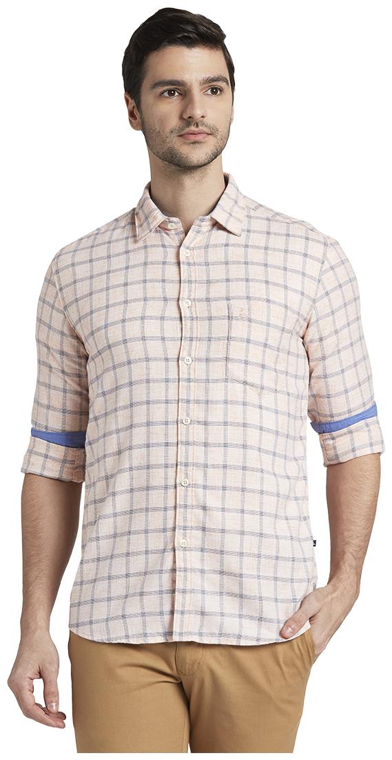 

Parx Men Orange Checked Slim Fit Casual Shirt