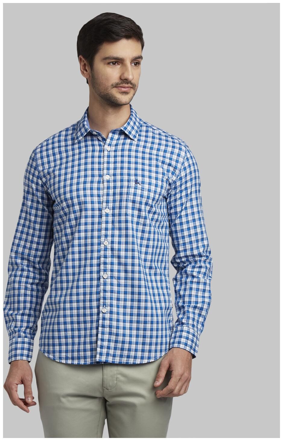 

Parx Men Blue Checked Slim Fit Casual Shirt