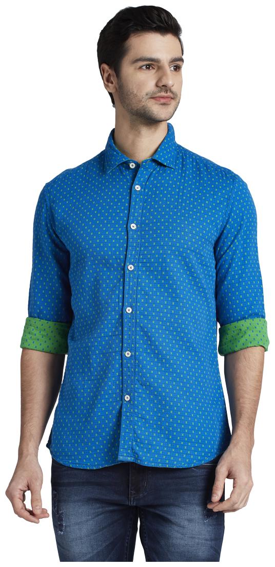 

Parx Men Blue Printed Slim Fit Casual Shirt