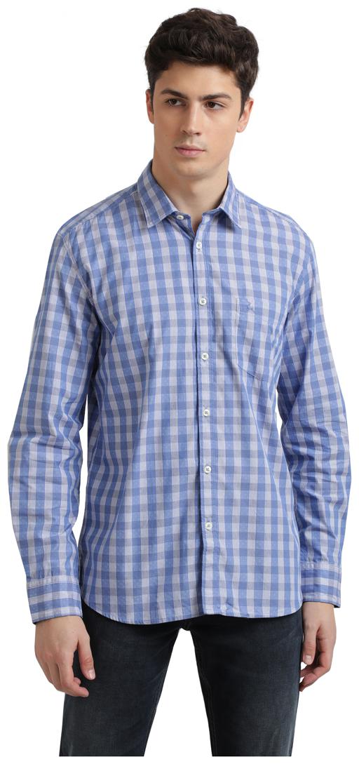 

Parx Men Blue Checked Regular Fit Casual Shirt