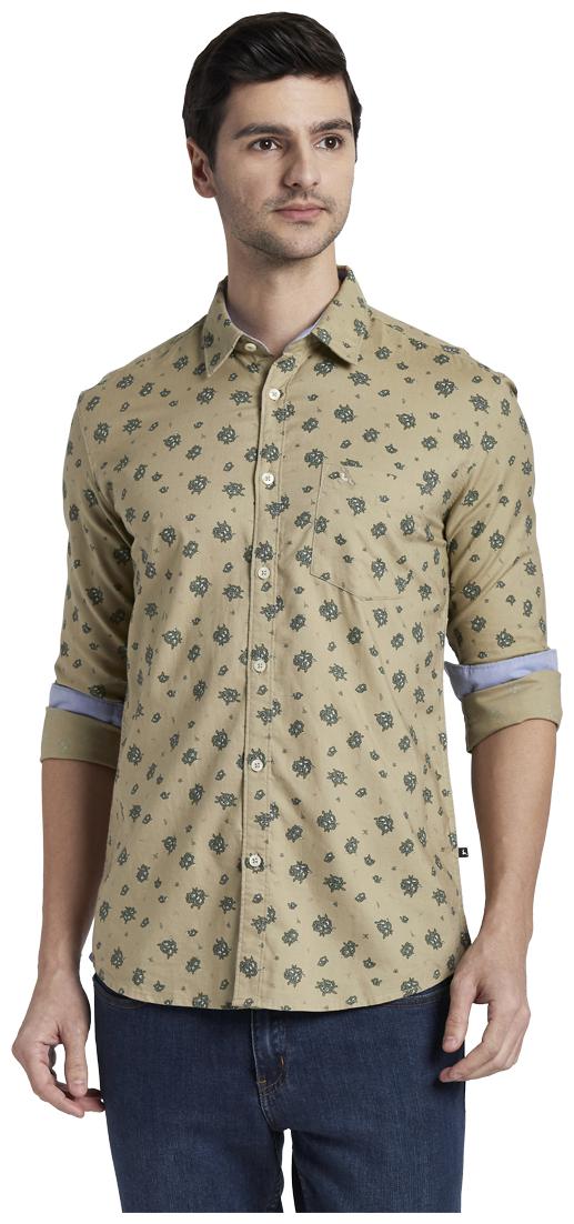 

Parx Men Beige Printed Slim Fit Casual Shirt