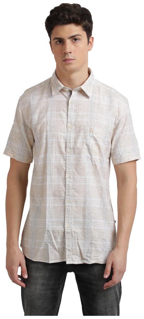 

Parx Men Beige Checked Regular Fit Casual Shirt