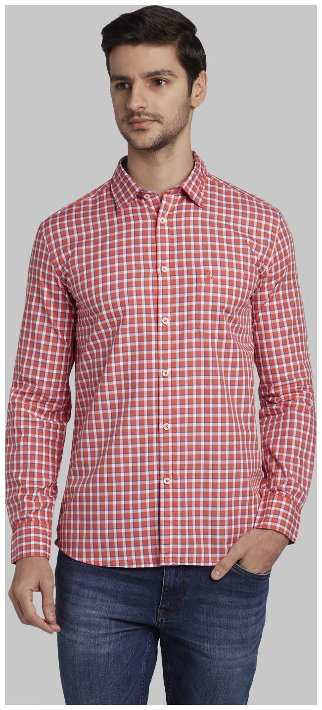 

Parx Men Orange Checked Slim Fit Casual Shirt