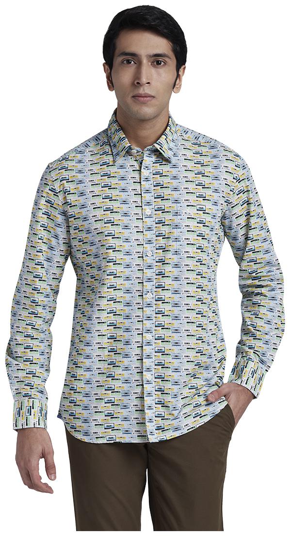 

Parx Men Blue Printed Regular Fit Casual Shirt