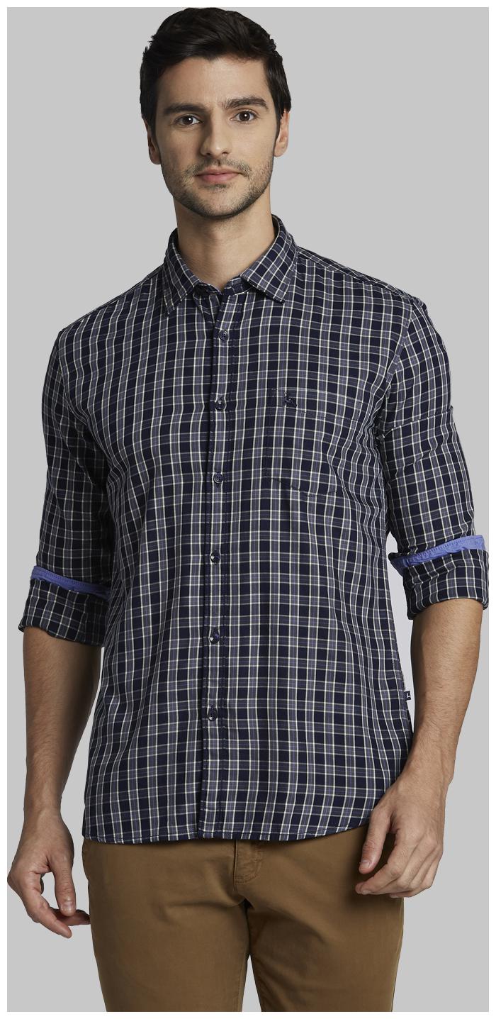 

Parx Men Blue Checked Slim Fit Casual Shirt