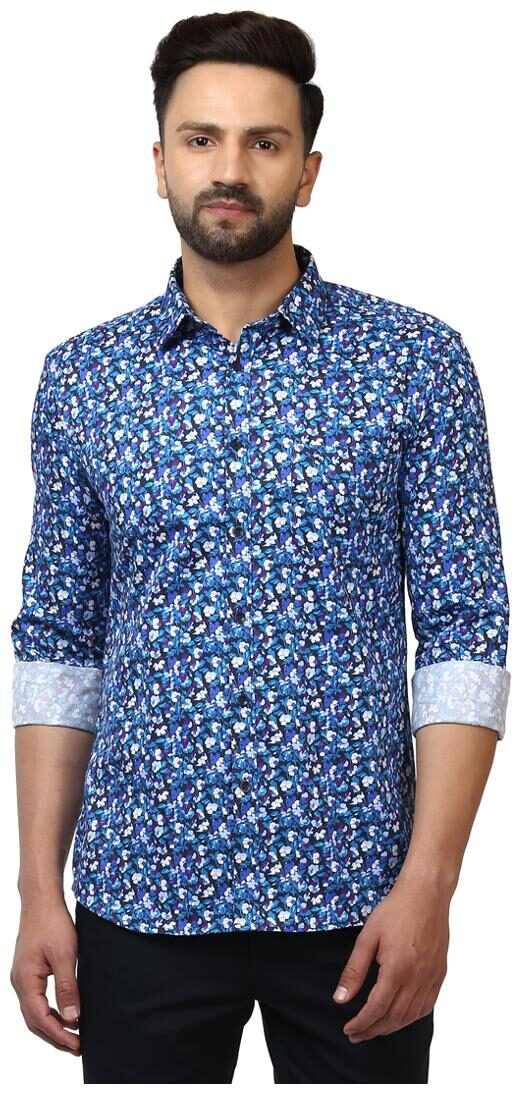 

Parx Men Blue Printed Slim Fit Casual Shirt