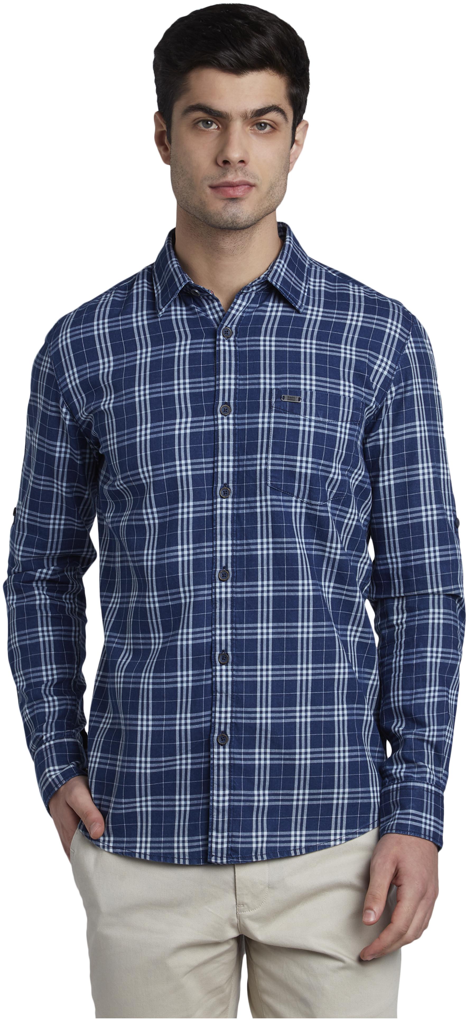 

Parx Men Blue Checked Slim Fit Casual Shirt