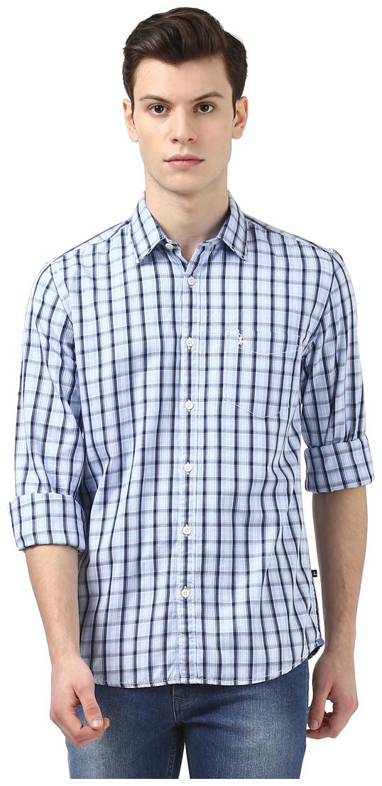 

Parx Men Blue Checked Slim Fit Casual Shirt