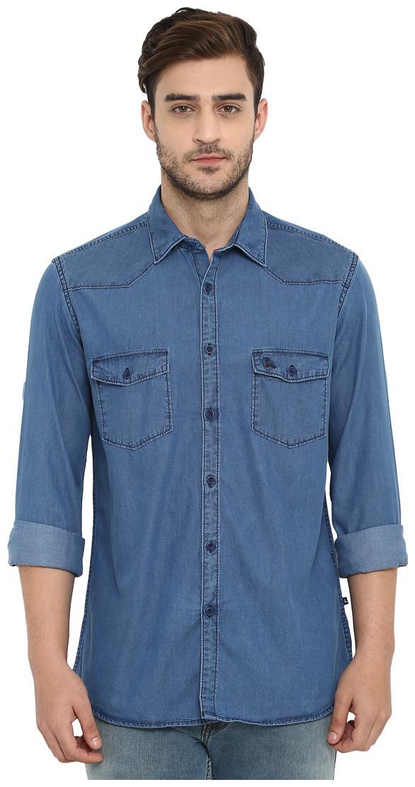 

Parx Men Blue Solid Slim Fit Casual Shirt