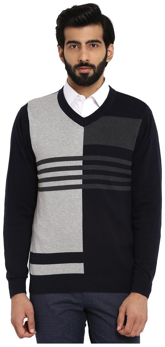 

Parx Dark Blue Cotton Blend Regular Fit Sweater