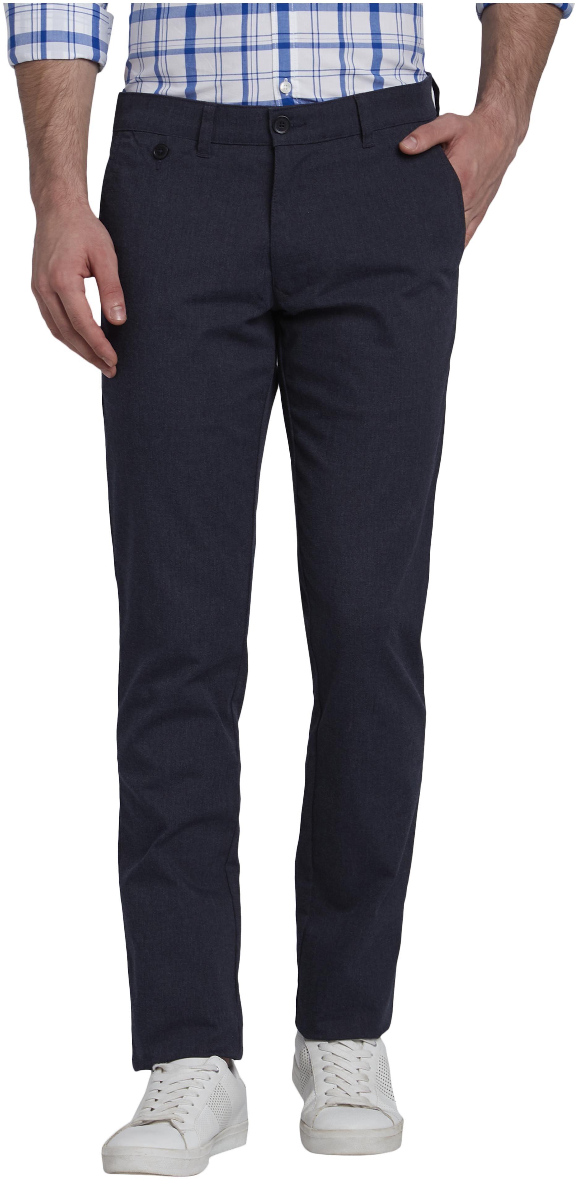 

Parx Men Navy blue Solid Tapered fit Regular trousers