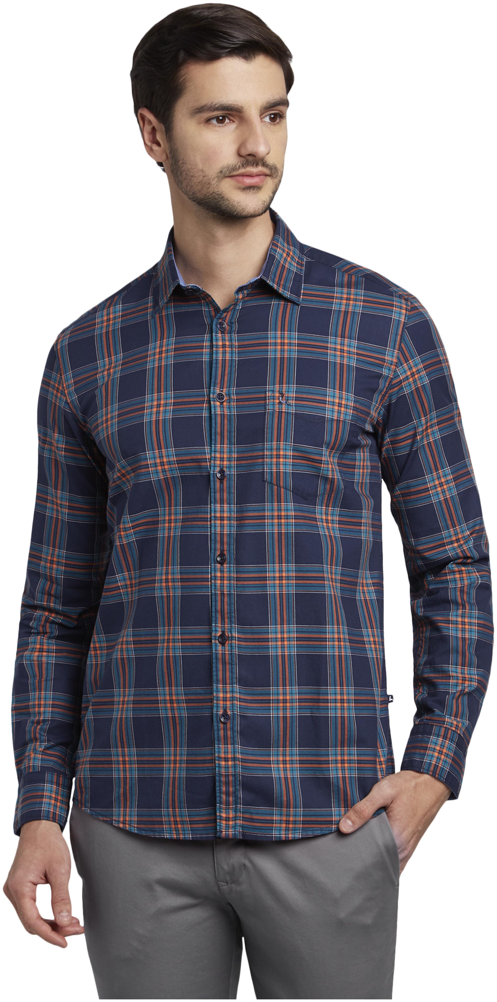 

Parx Men Blue Checked Slim Fit Casual Shirt