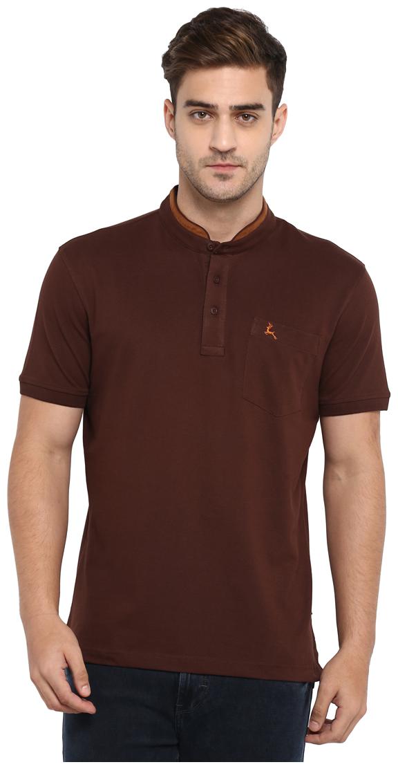 

Parx Men Brown Regular fit Cotton Blend Mandarin collar T-Shirt - Pack Of 1