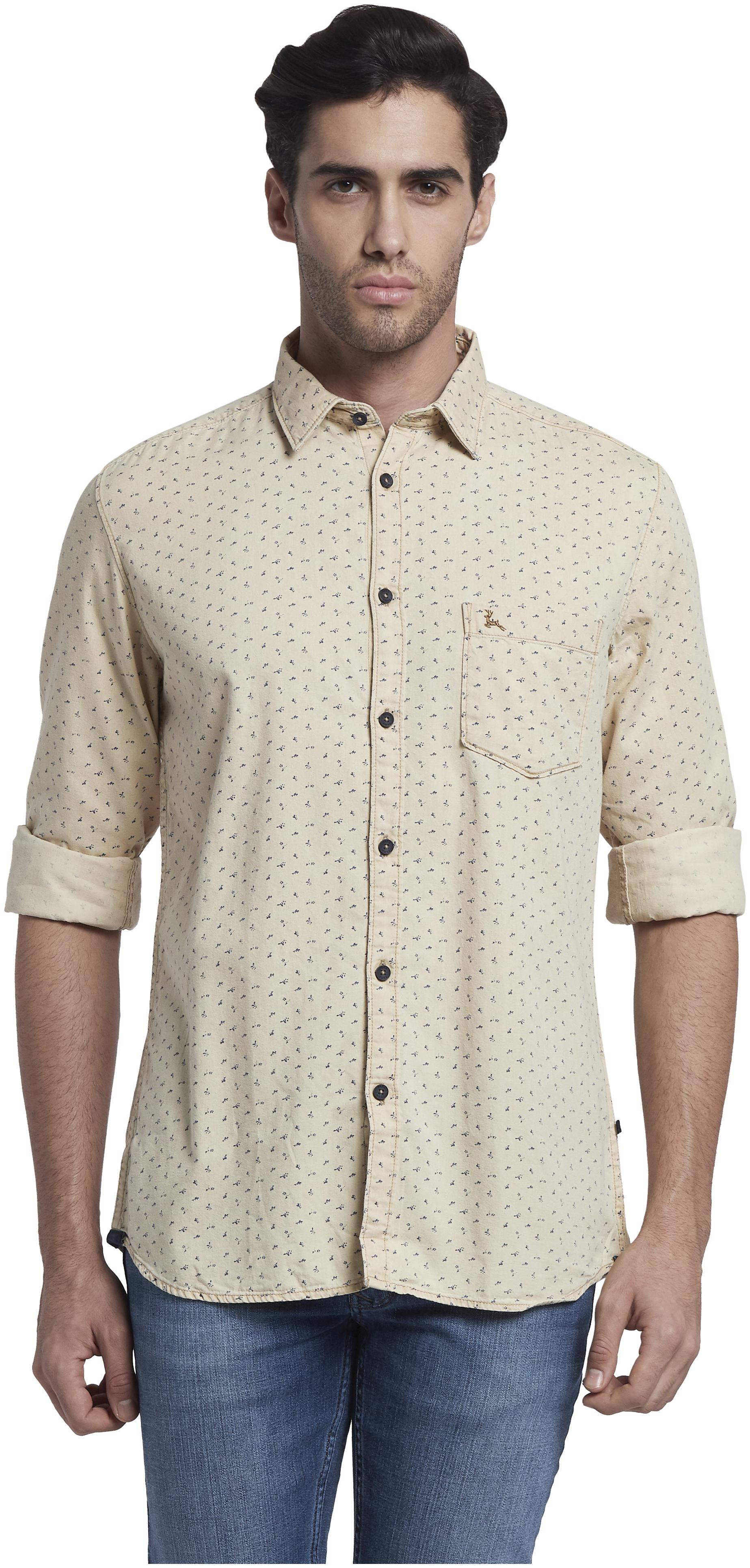 

Parx Men Cream Printed Slim Fit Casual Shirt