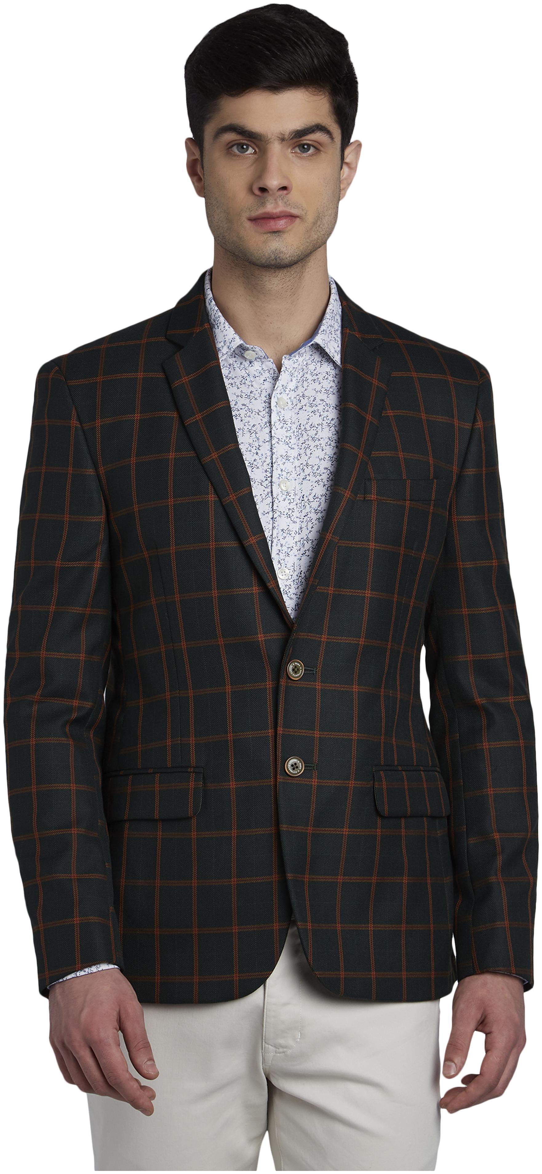 

Parx Men Green Checked Regular fit Single Breasted Blazer