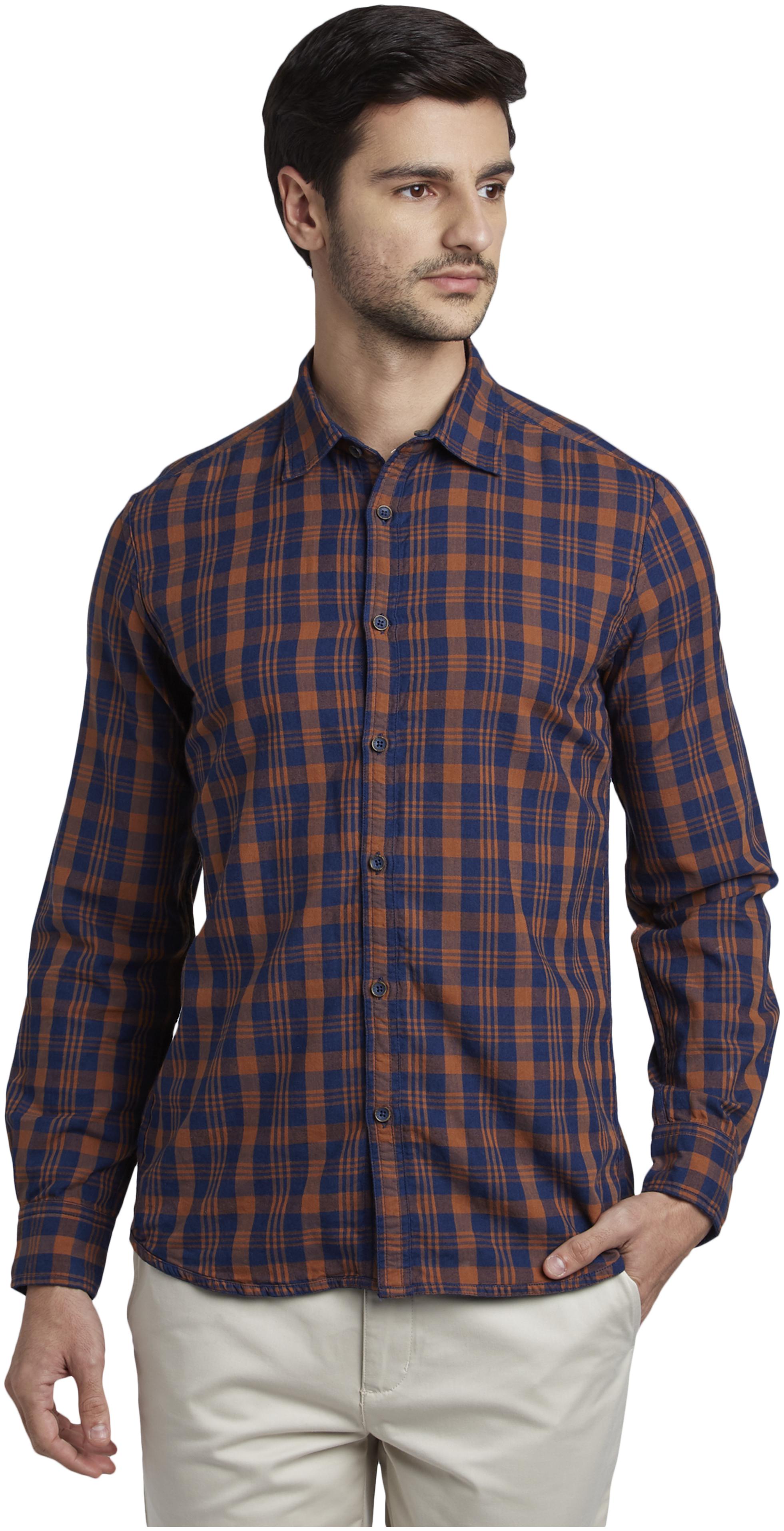 

Parx Men Blue Checked Slim Fit Casual Shirt