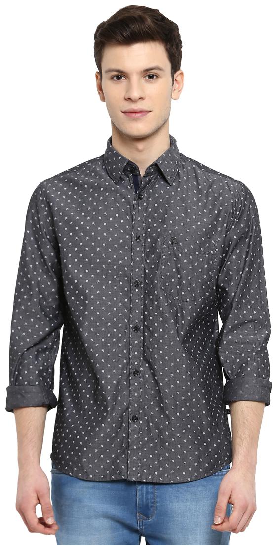 

Parx Men Grey Printed Slim Fit Casual Shirt