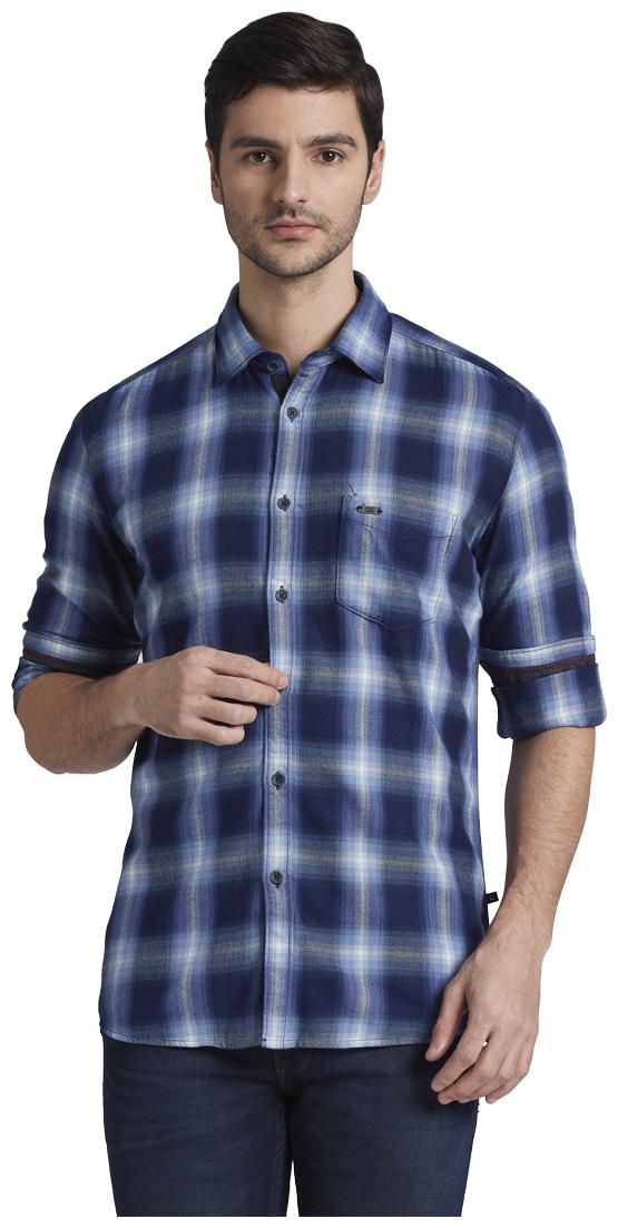 

Parx Men Blue Checked Slim Fit Casual Shirt