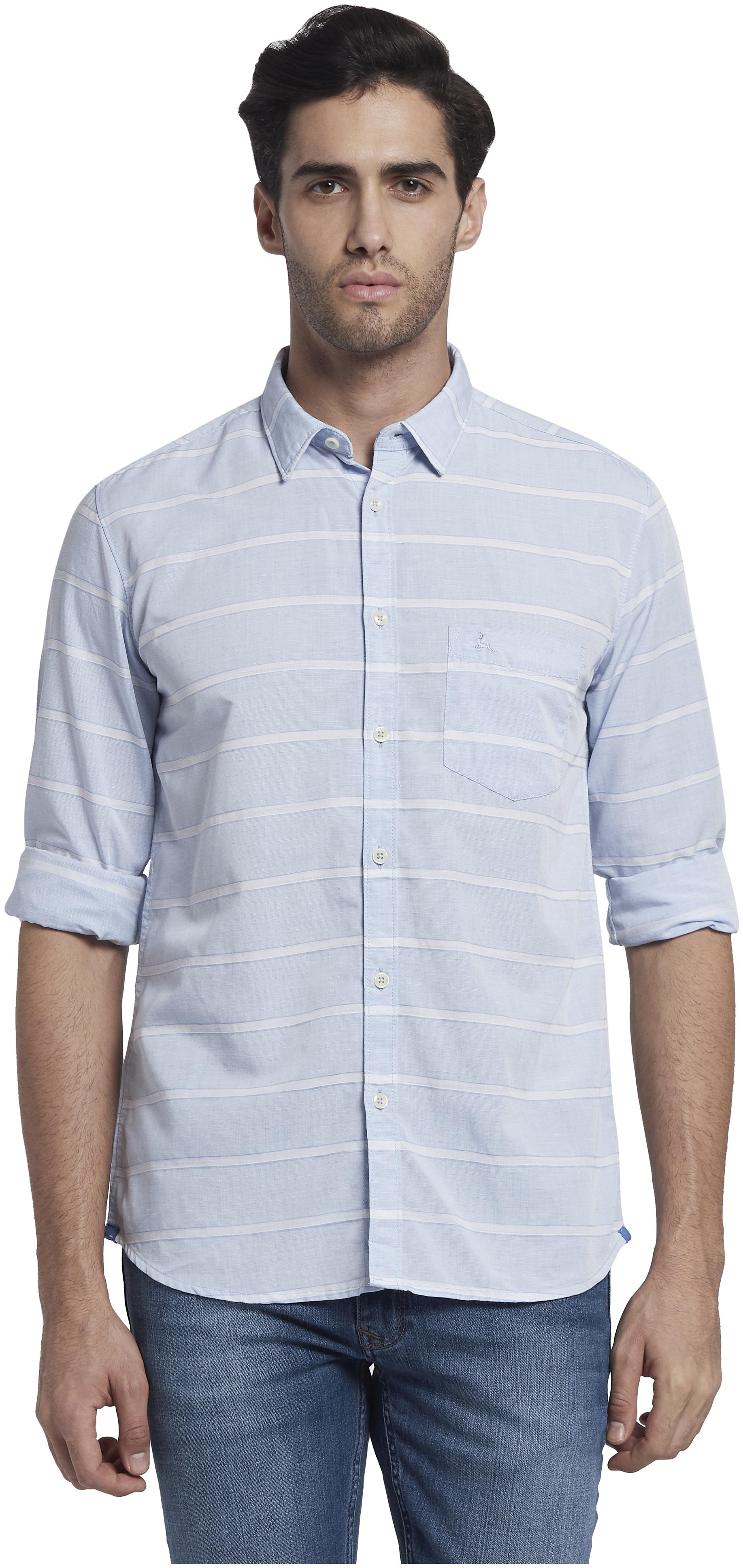 

Parx Men Blue Vertical Stripes Slim Fit Casual Shirt