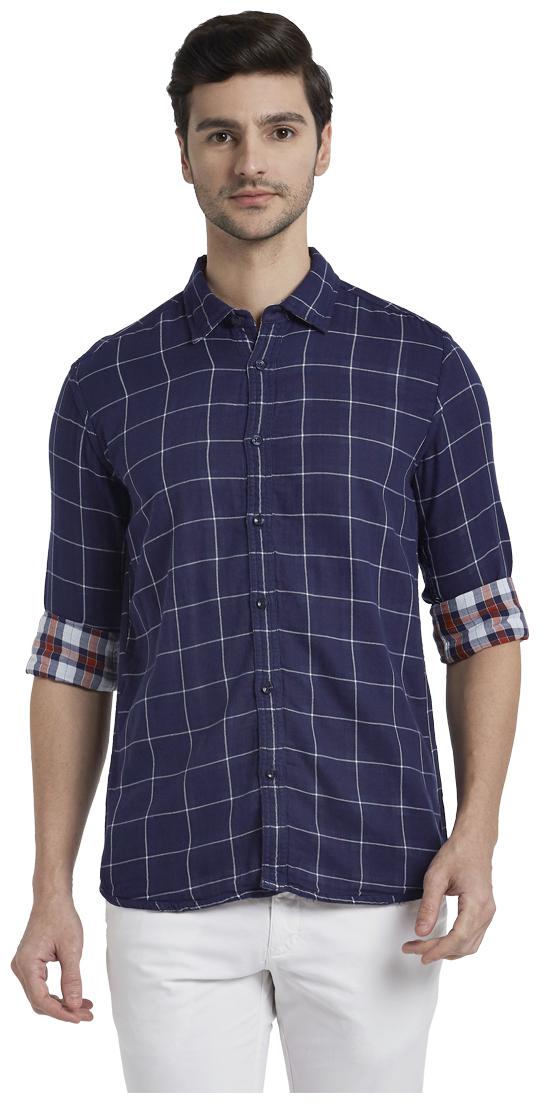 

Parx Men Blue Checked Slim Fit Casual Shirt