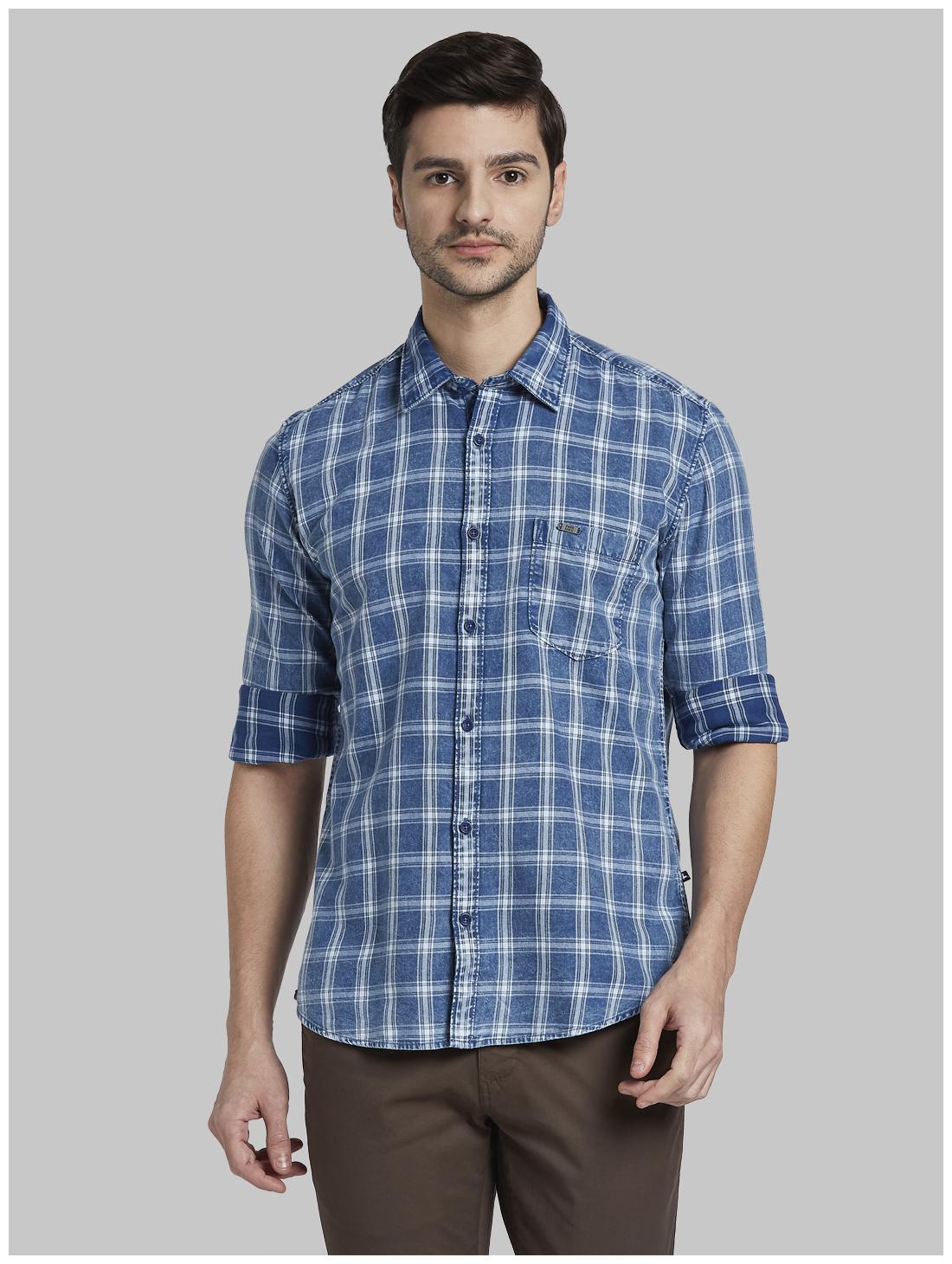

Parx Men Blue Checked Slim Fit Casual Shirt