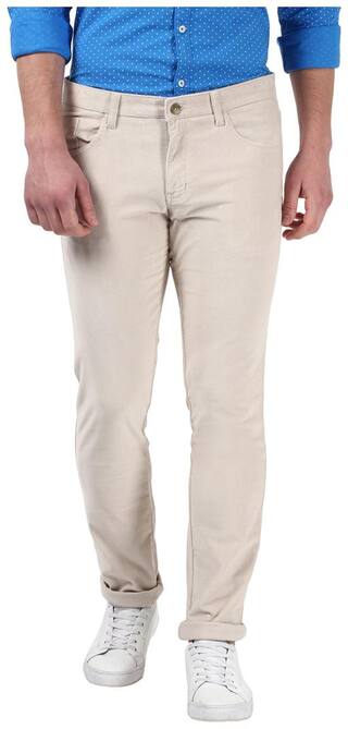 Parx Men Beige Cotton Slim Fit Trouser