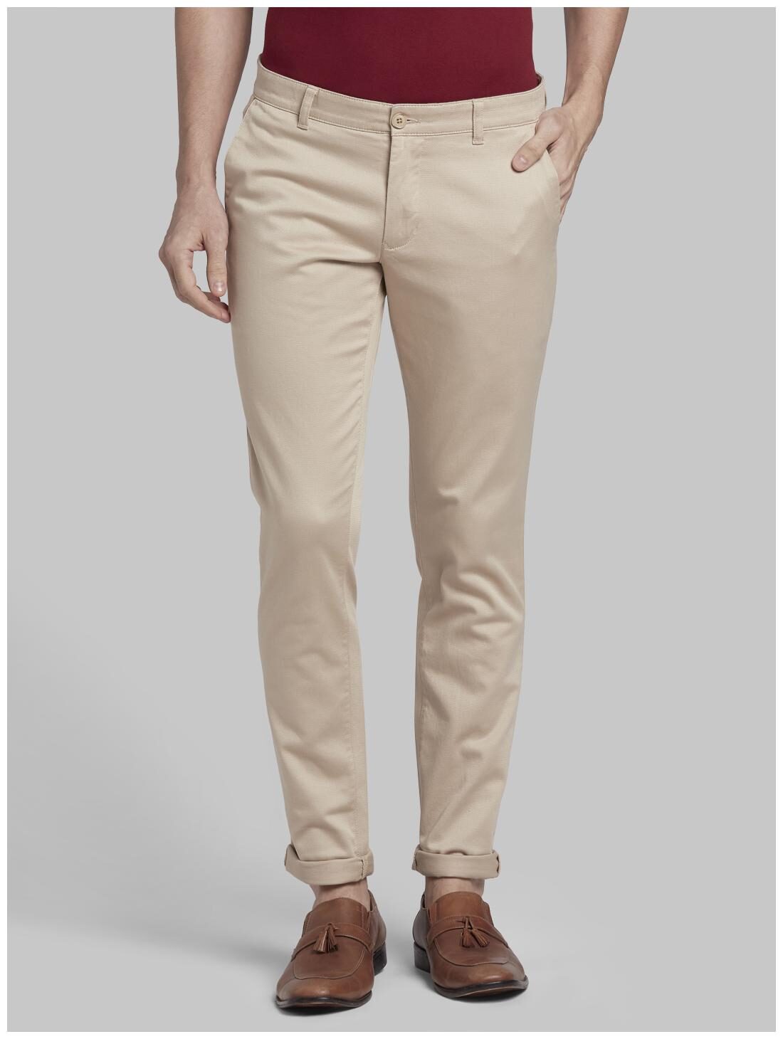

Parx Men Beige Solid Tapered fit Chinos