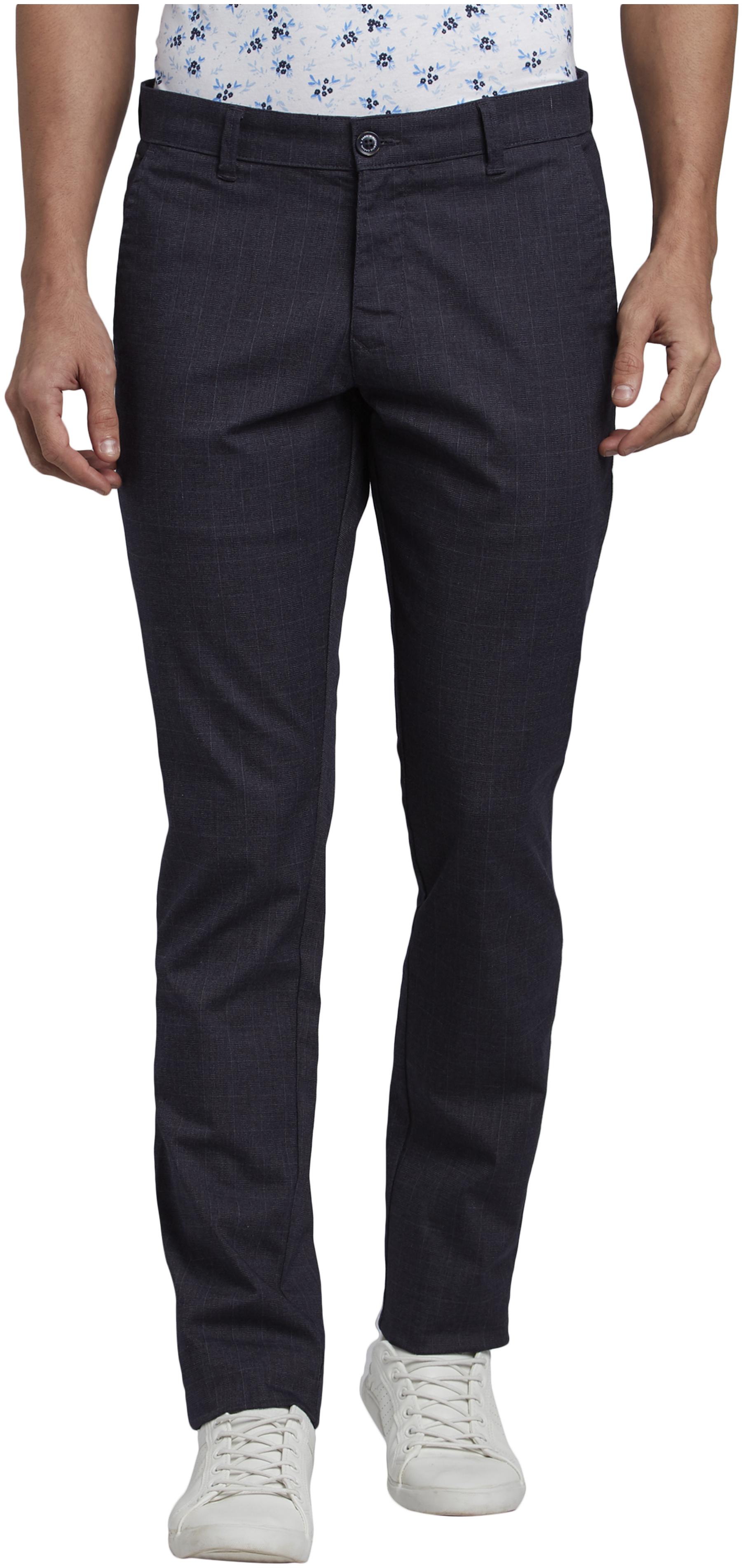 

Parx Men Blue Checked Tapered fit Regular trousers