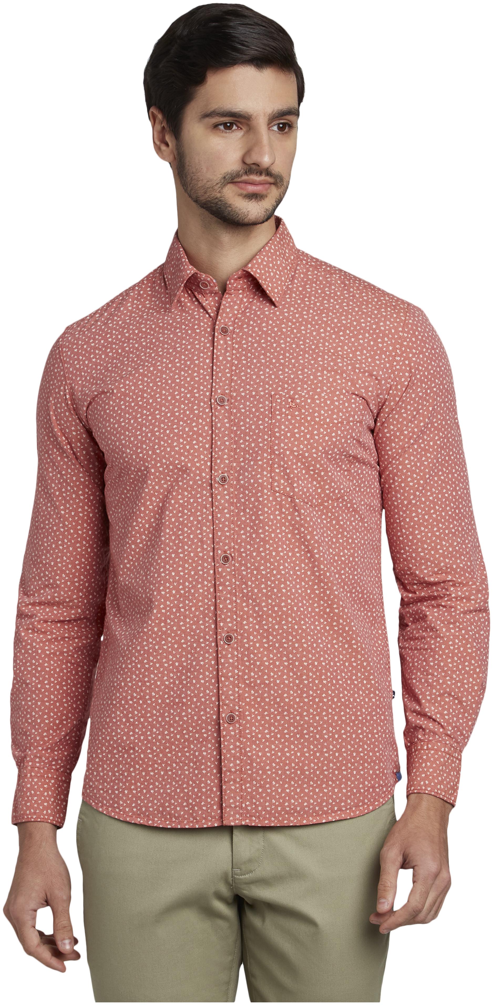 

Parx Men Orange Printed Slim Fit Casual Shirt