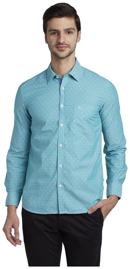 

Parx Men Cotton Polka Dots Turquoise Casual Shirt
