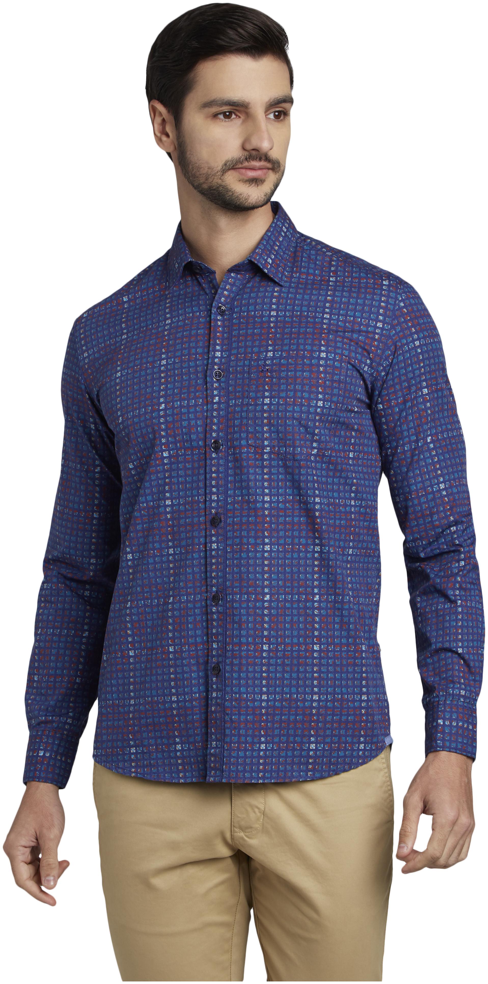 

Parx Men Blue Printed Slim Fit Casual Shirt