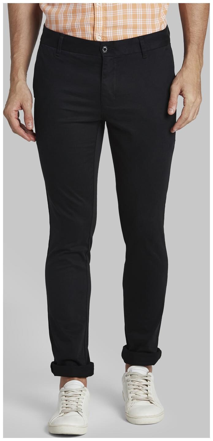 

Parx Men Black Solid Slim fit Wrinkle free Regular trousers