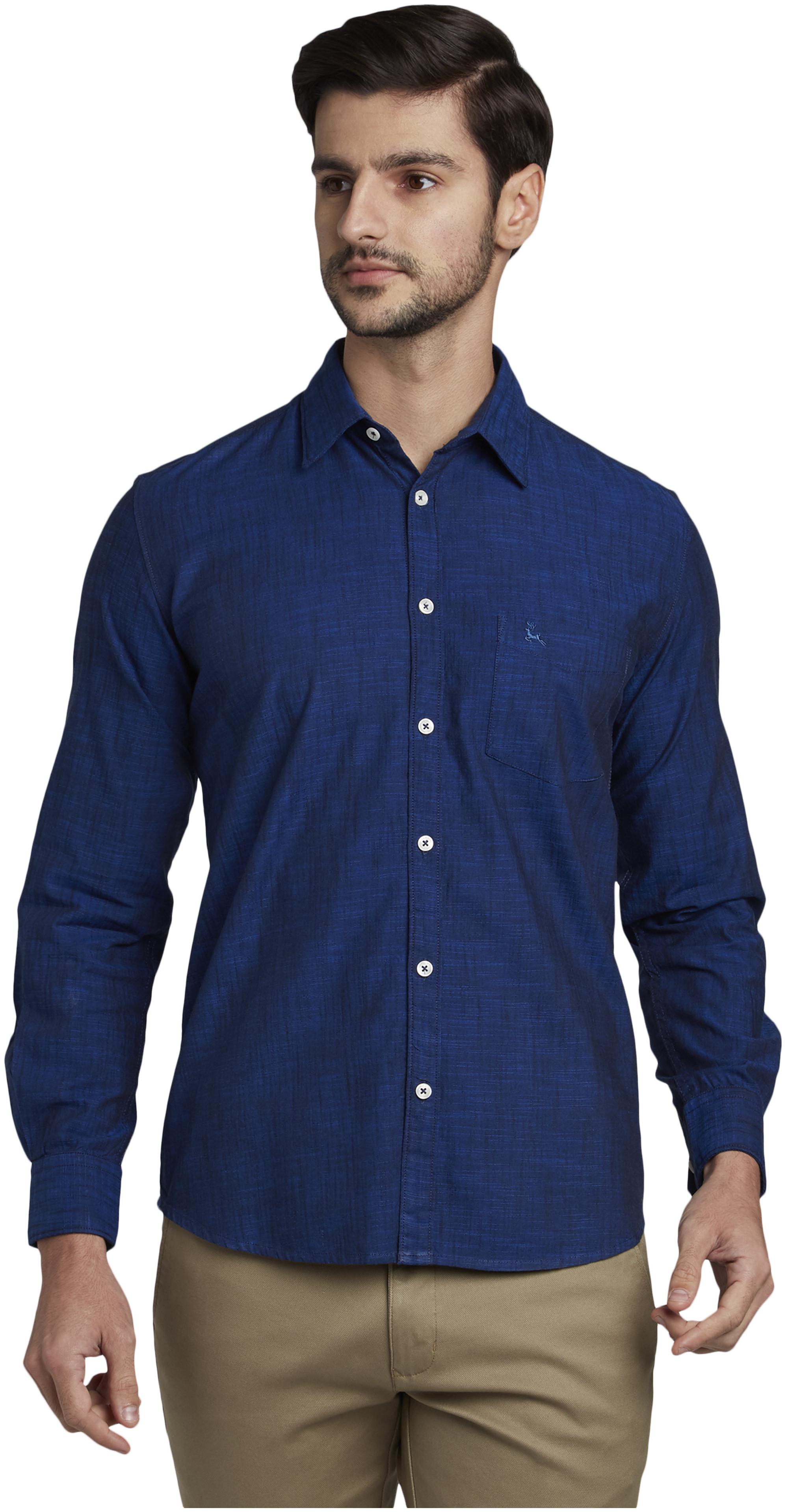 

Parx Men Blue Solid Slim Fit Casual Shirt