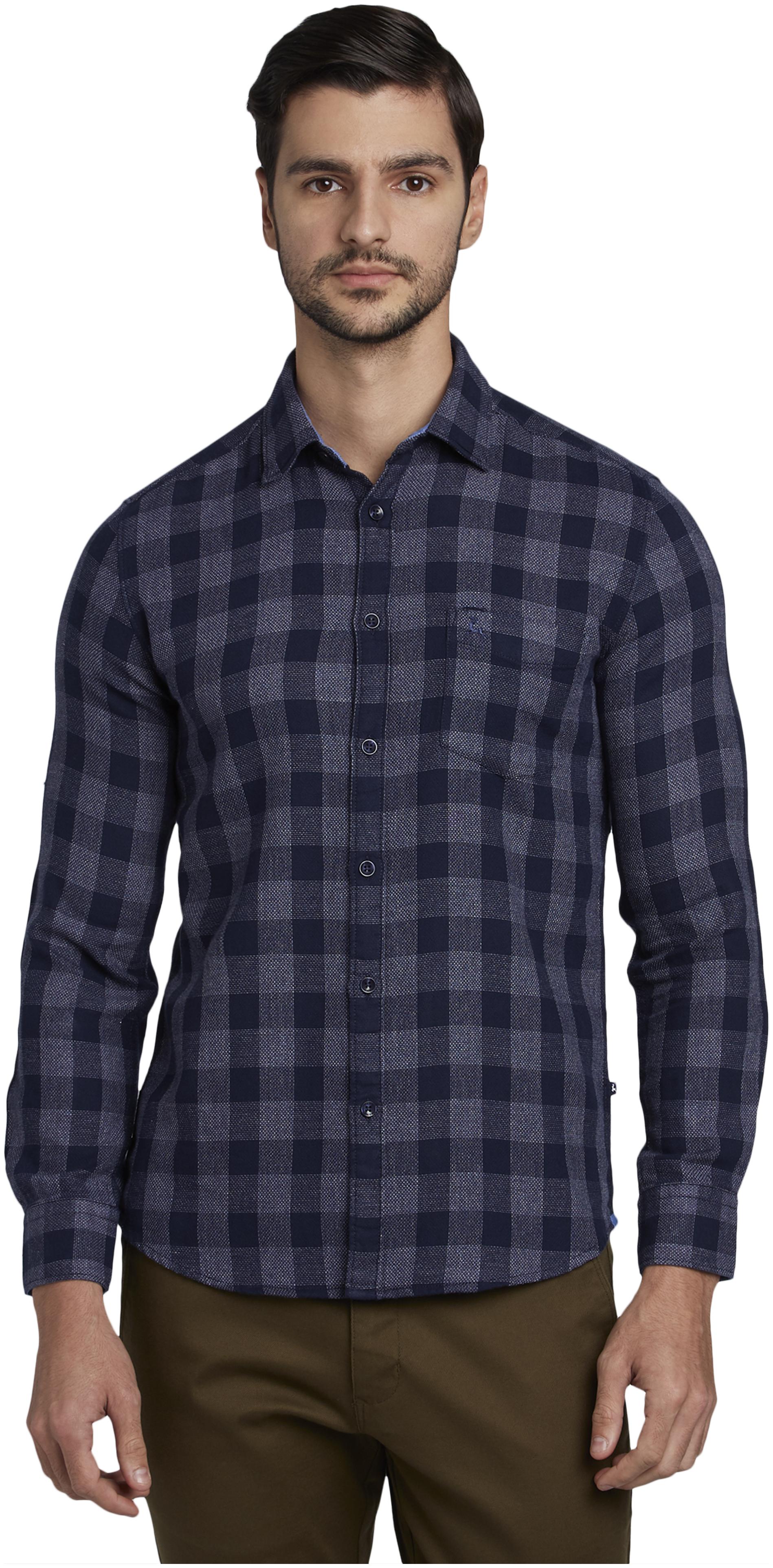 

Parx Men Blue Checked Slim Fit Casual Shirt