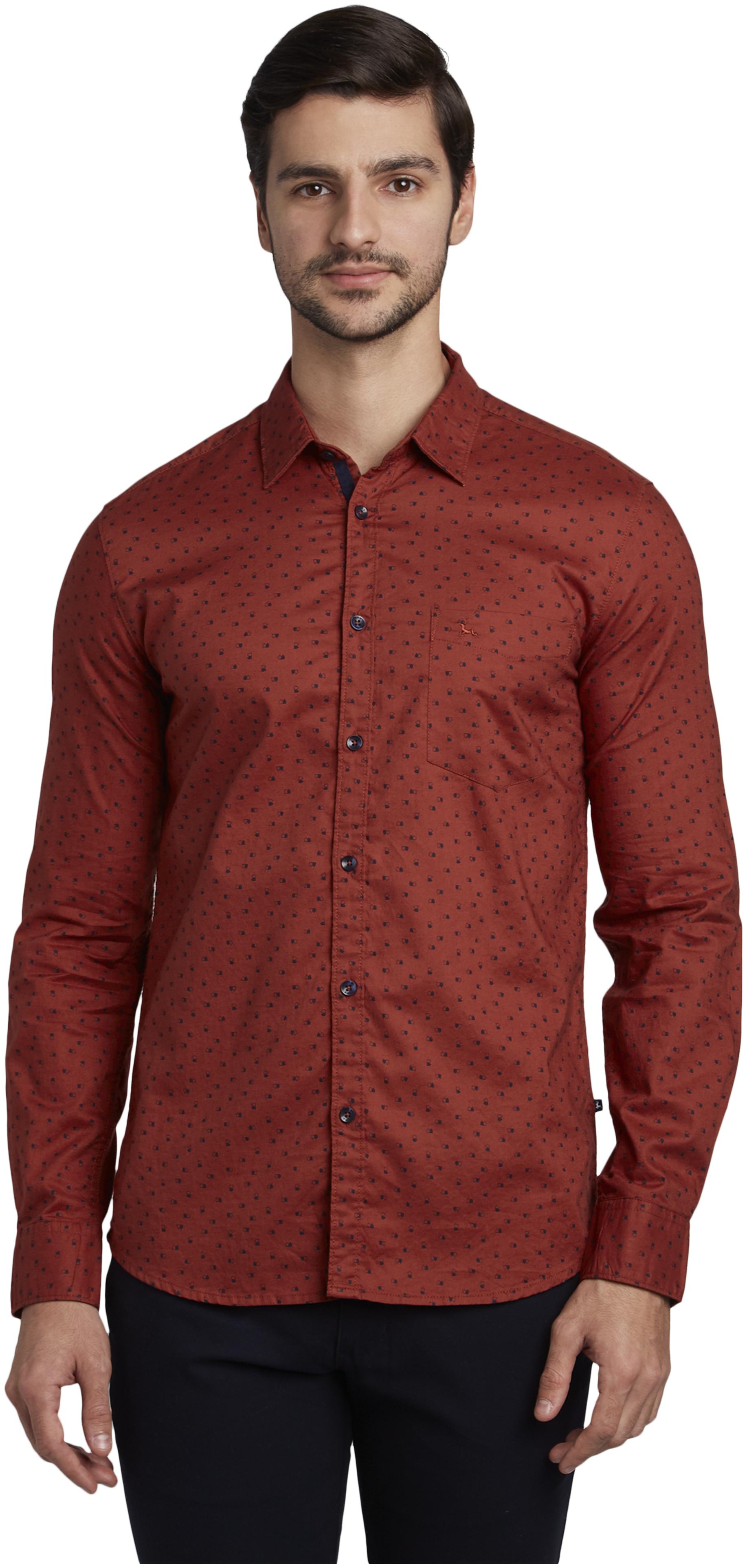 

Parx Men Red Printed Slim Fit Casual Shirt