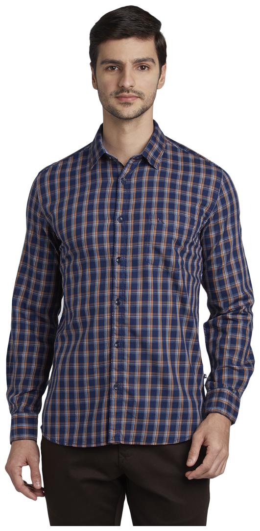 

Parx Men Blue Checked Slim Fit Casual Shirt