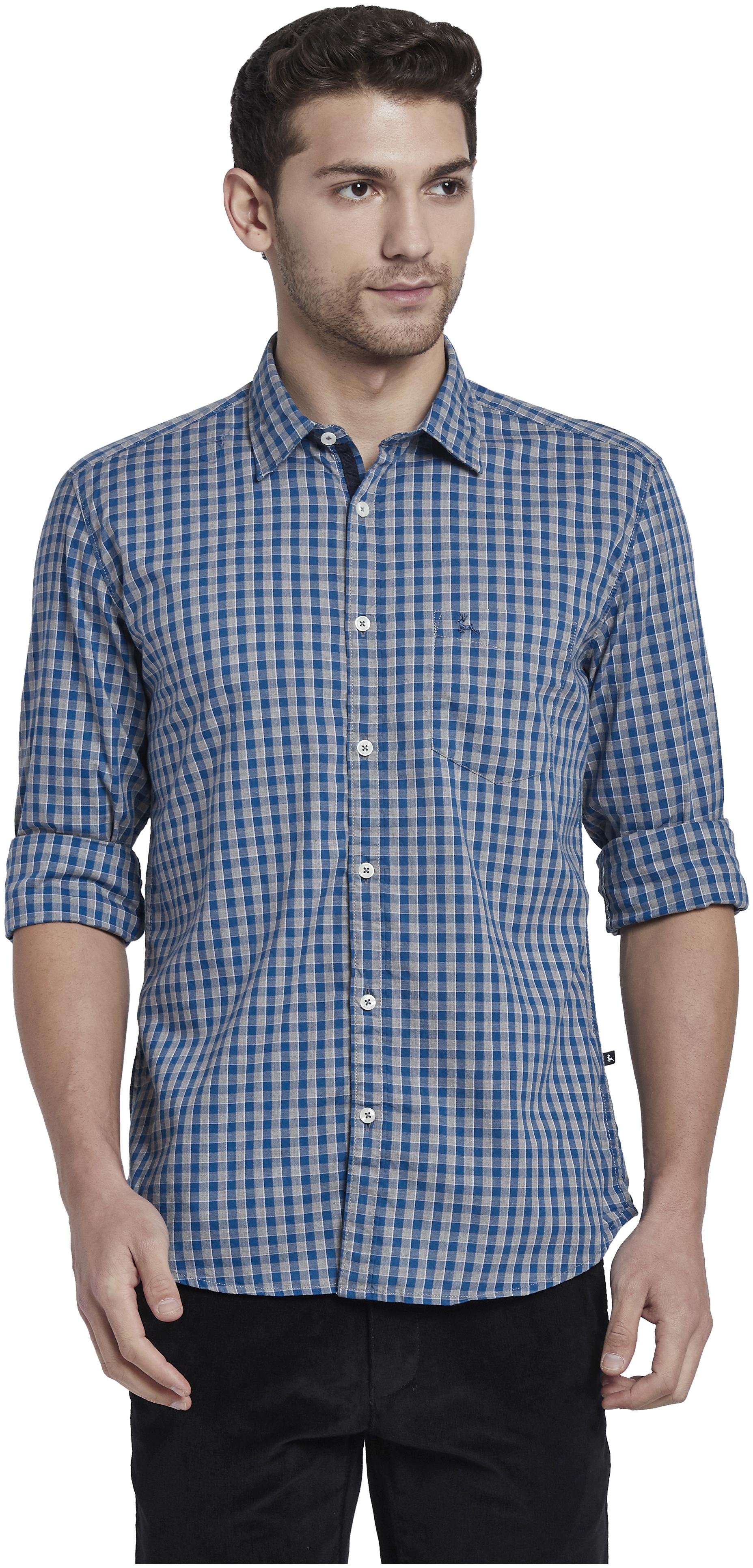 

Parx Men Blue Checked Slim Fit Casual Shirt