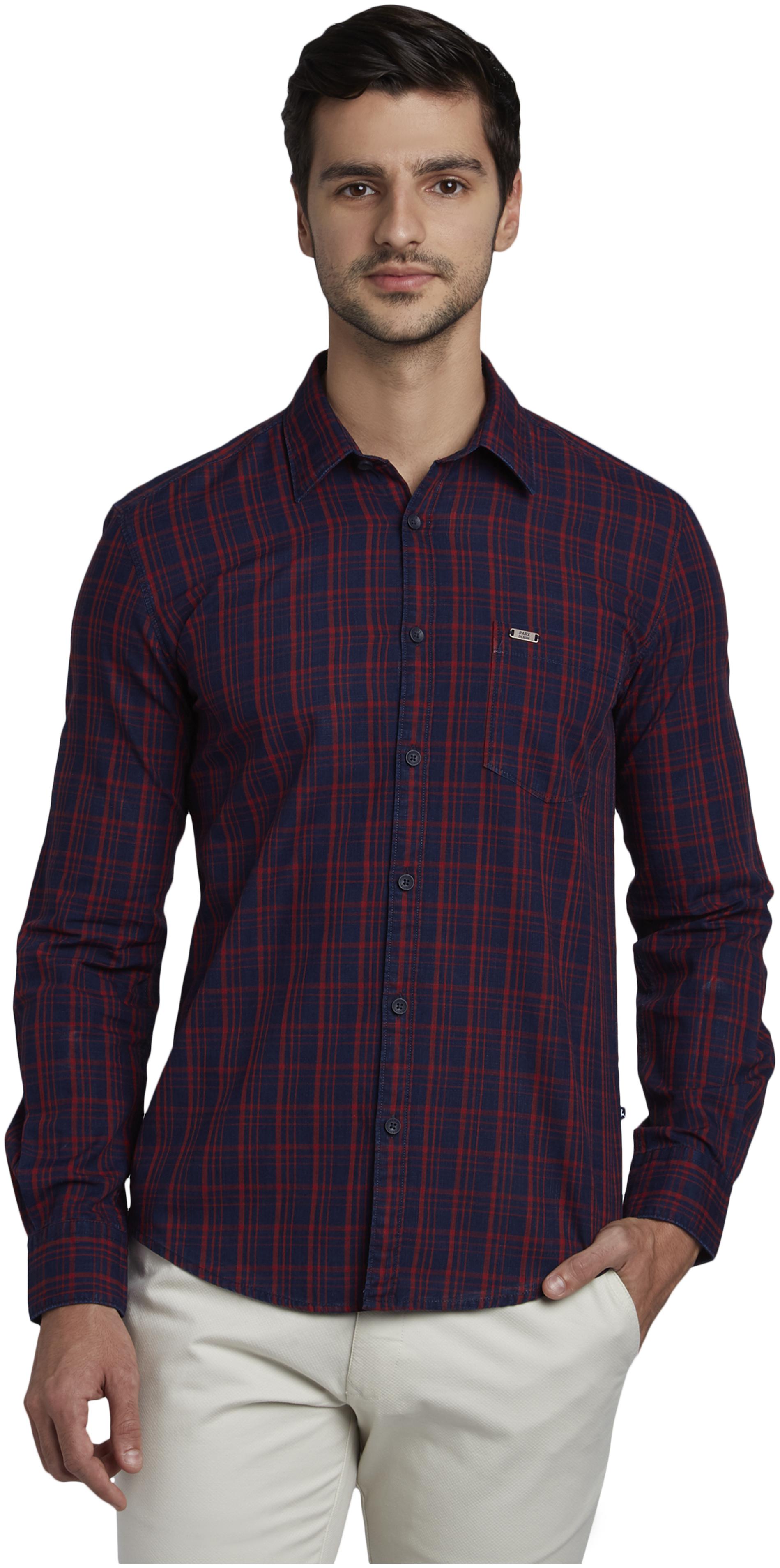 

Parx Men Blue Checked Slim Fit Casual Shirt
