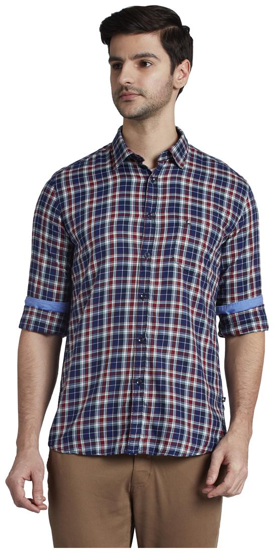 

Parx Men Blue Checked Regular Fit Casual Shirt