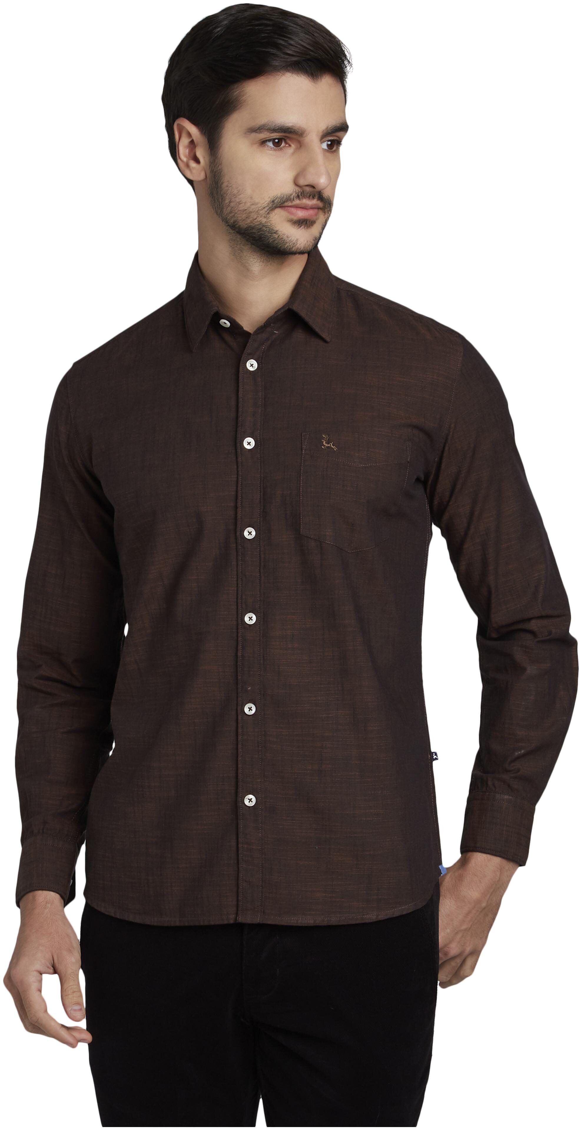 

Parx Men Brown Solid Slim Fit Casual Shirt