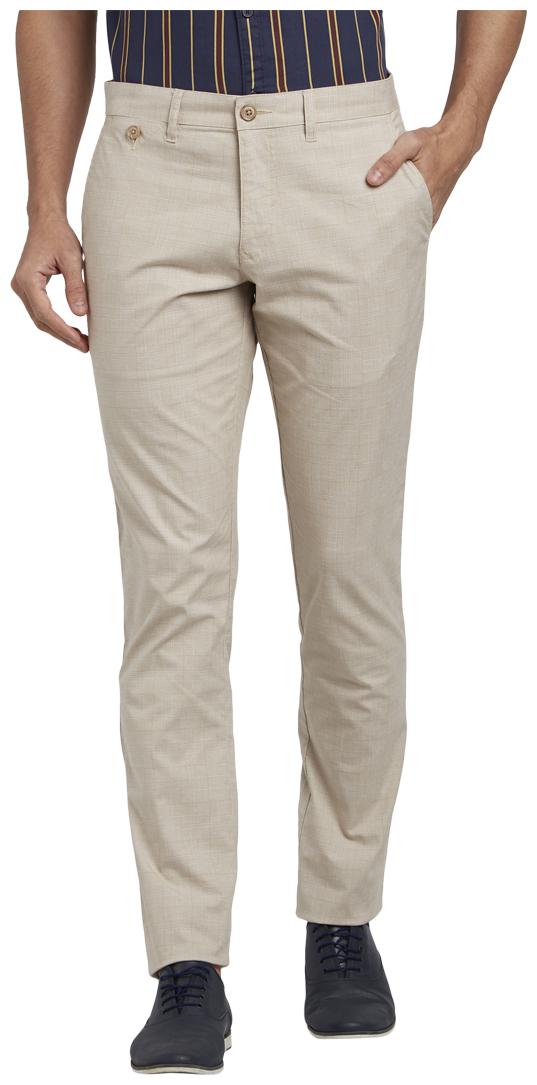 

Parx Men Beige Checked Tapered fit Regular trousers