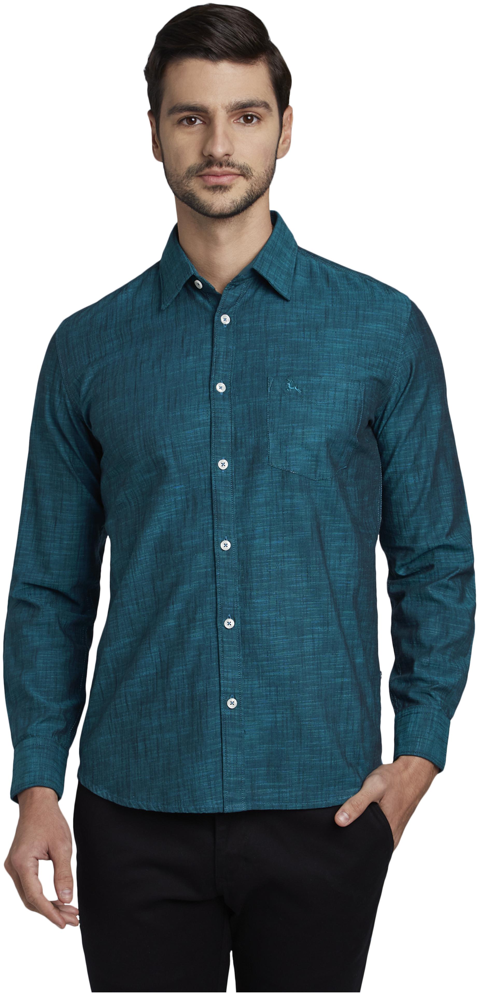 

Parx Men Blue Solid Slim Fit Casual Shirt