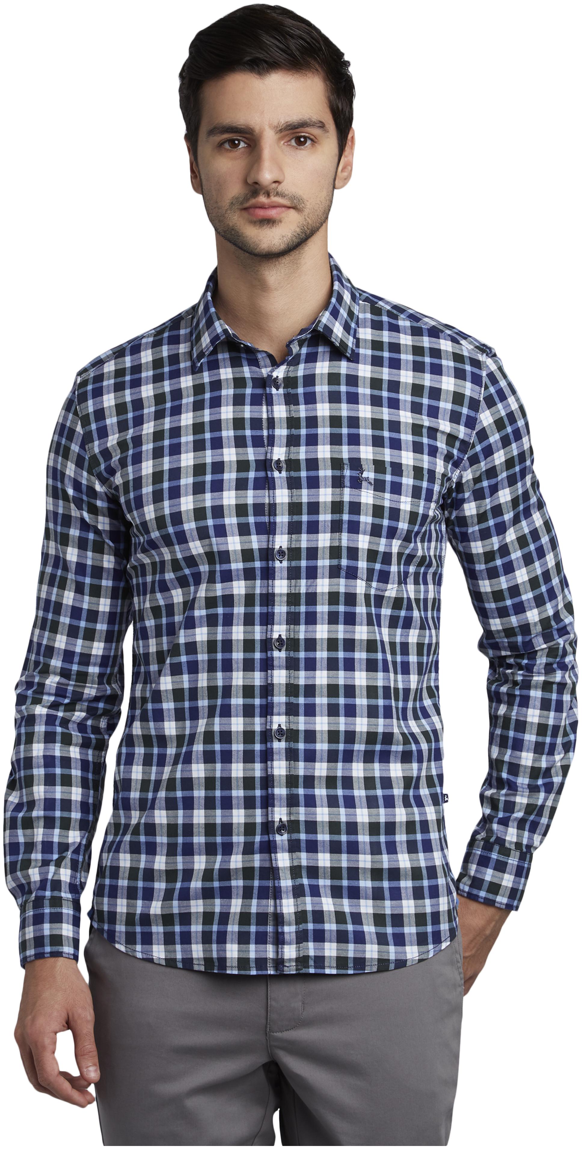 

Parx Men Blue Checked Slim Fit Casual Shirt