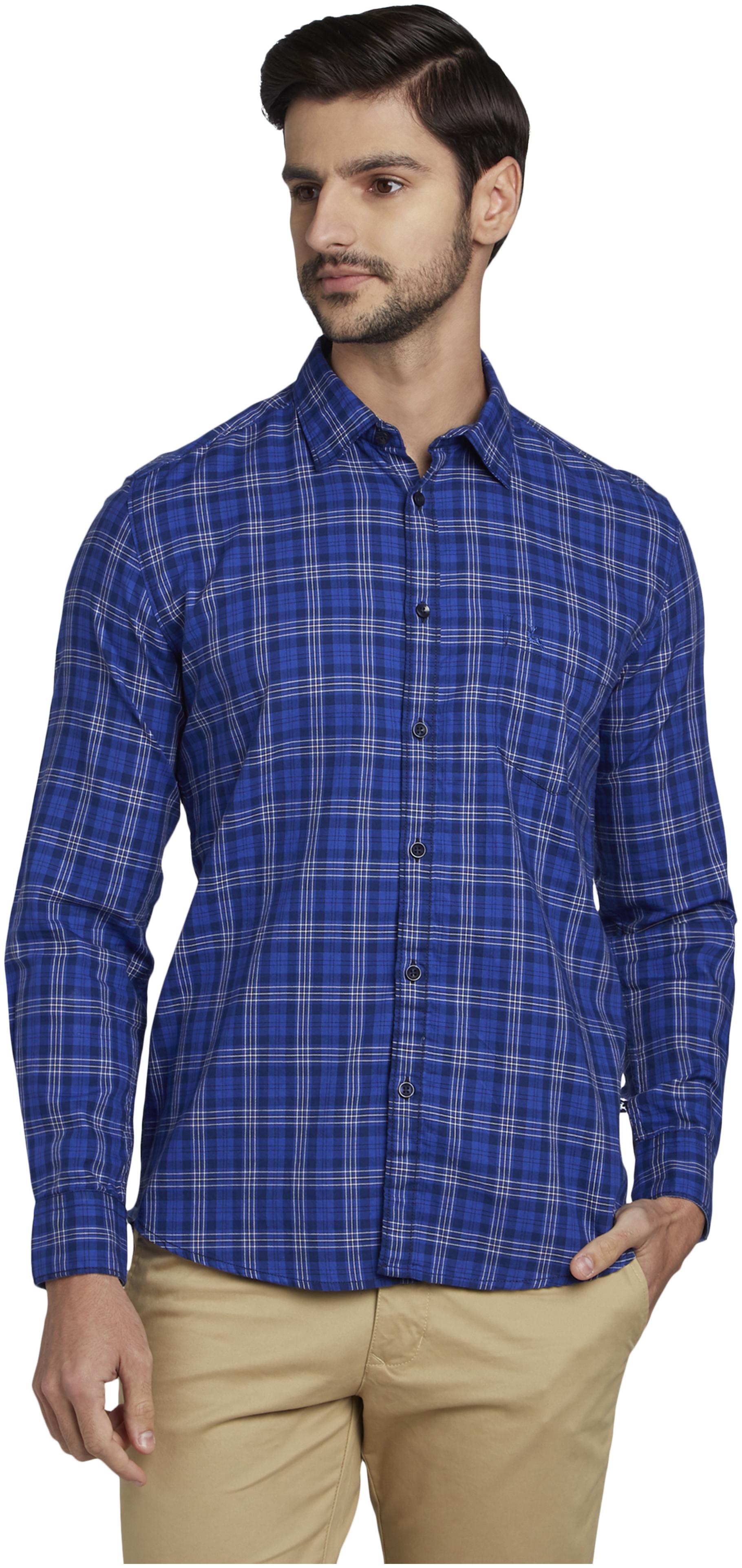 

Parx Men Blue Checked Slim Fit Casual Shirt