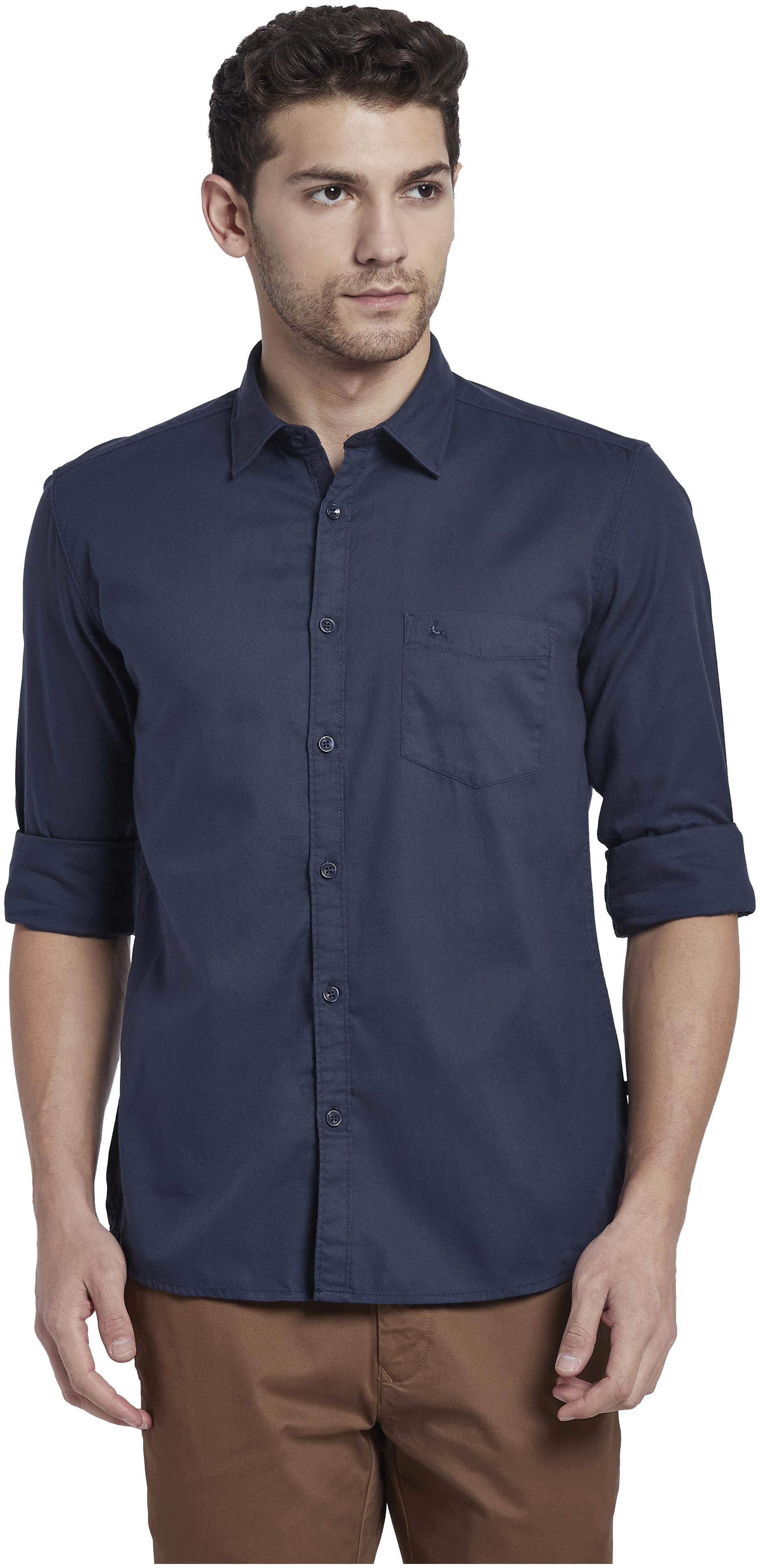 

Parx Men Blue Solid Slim Fit Casual Shirt