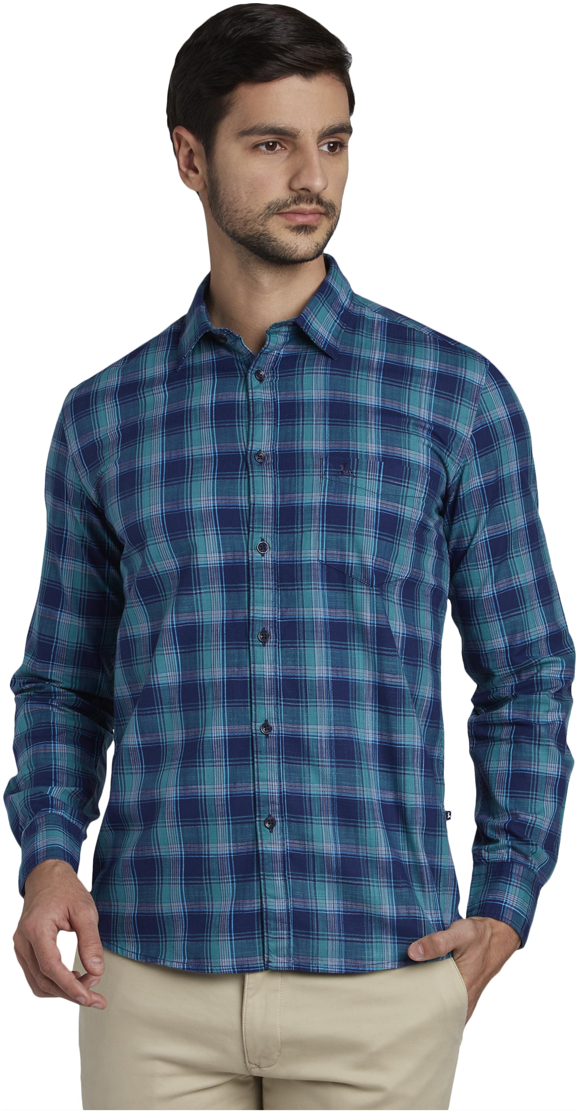 

Parx Men Blue Checked Slim Fit Casual Shirt