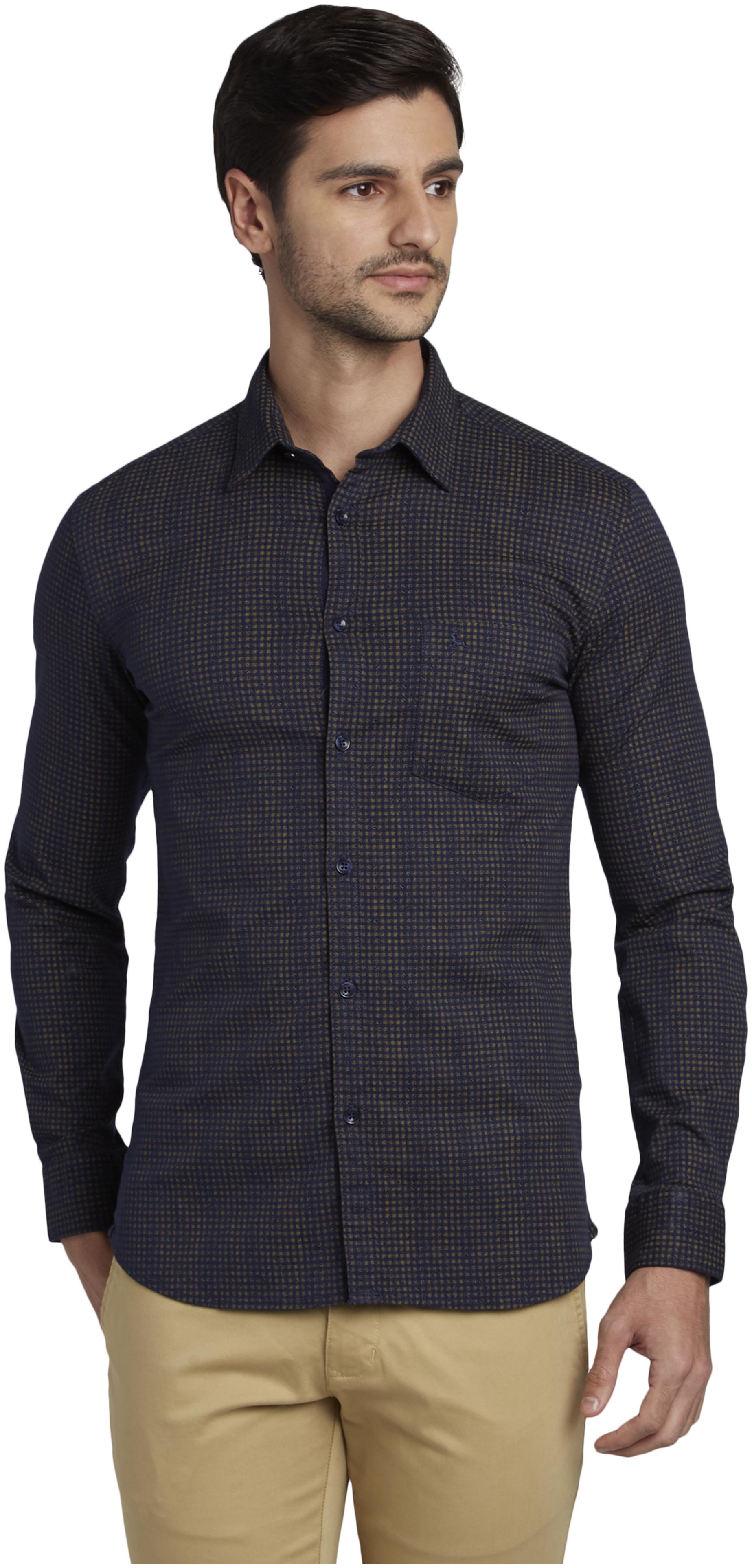 

Parx Men Navy Blue Solid Slim Fit Casual Shirt