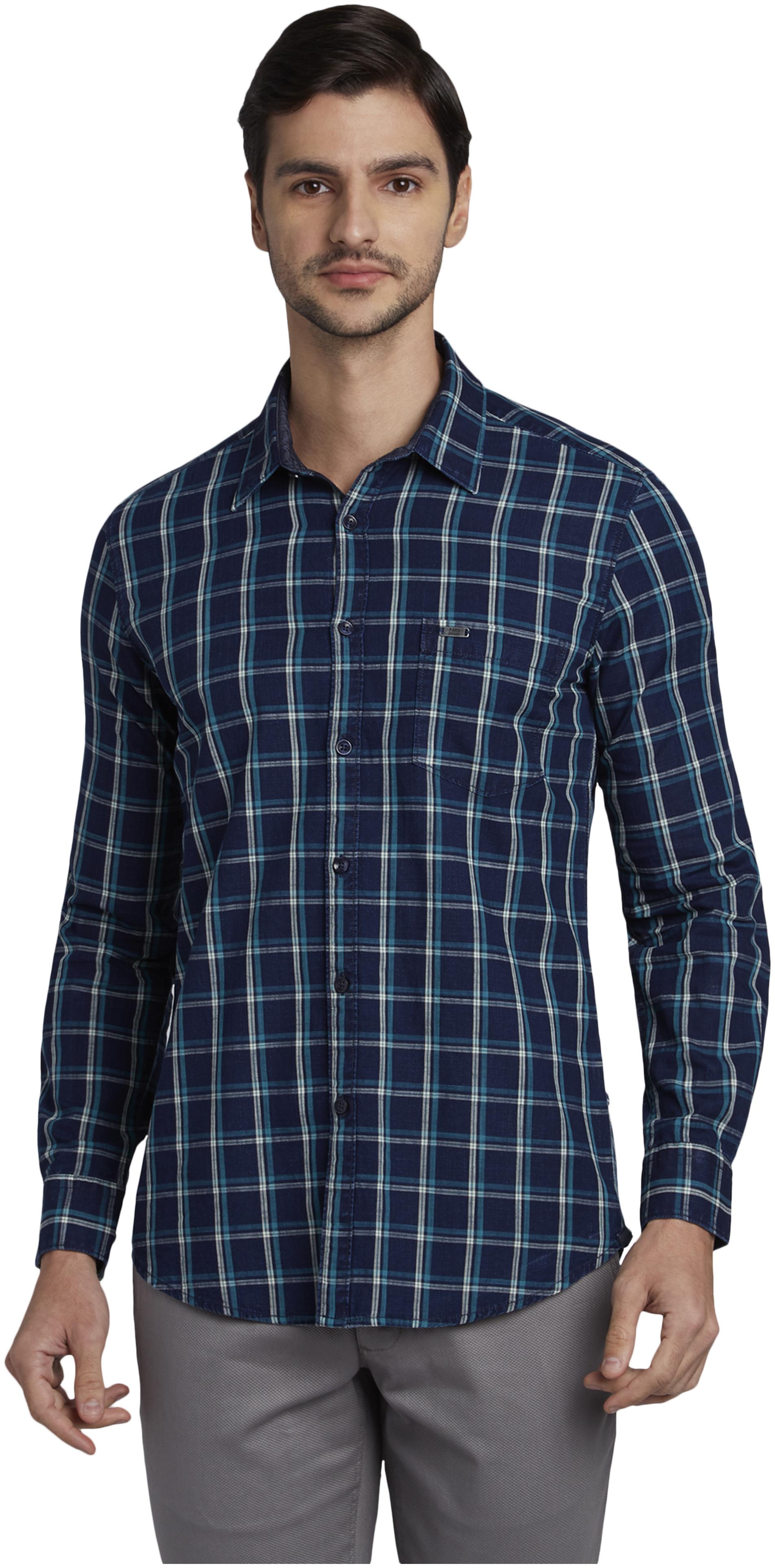 

Parx Men Blue Checked Slim Fit Casual Shirt